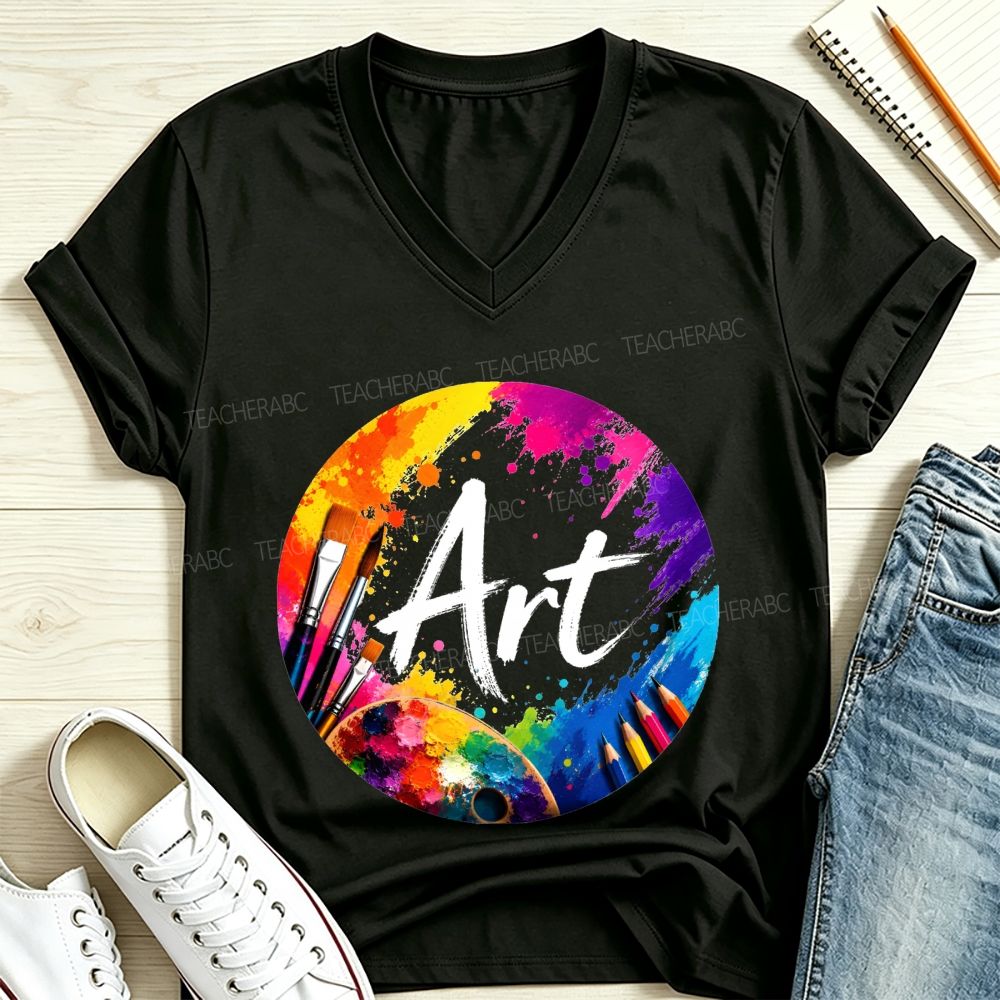 Vibrant Paint Splash Art Design V Neck T-shirt