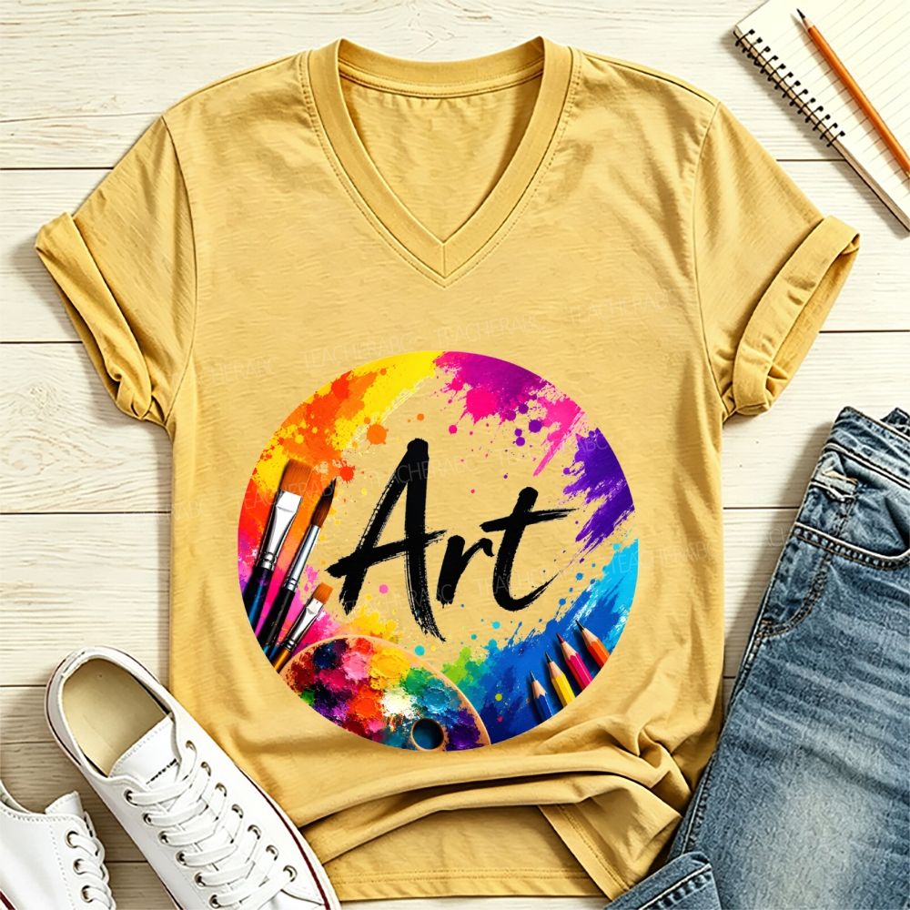 Vibrant Paint Splash Art Design V Neck T-shirt