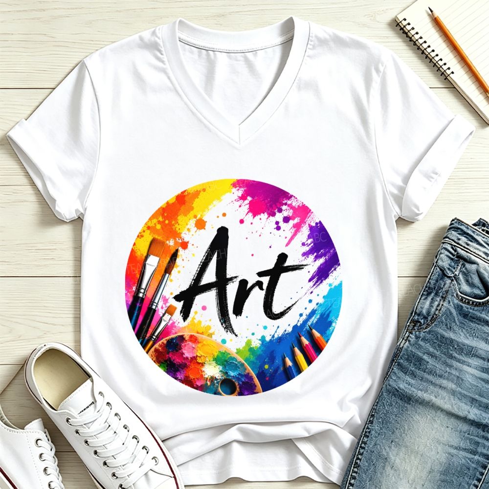 Vibrant Paint Splash Art Design V Neck T-shirt