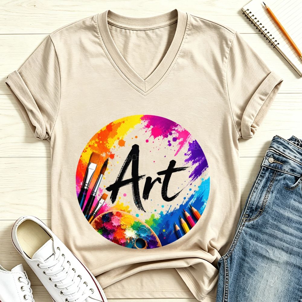 Vibrant Paint Splash Art Design V Neck T-shirt
