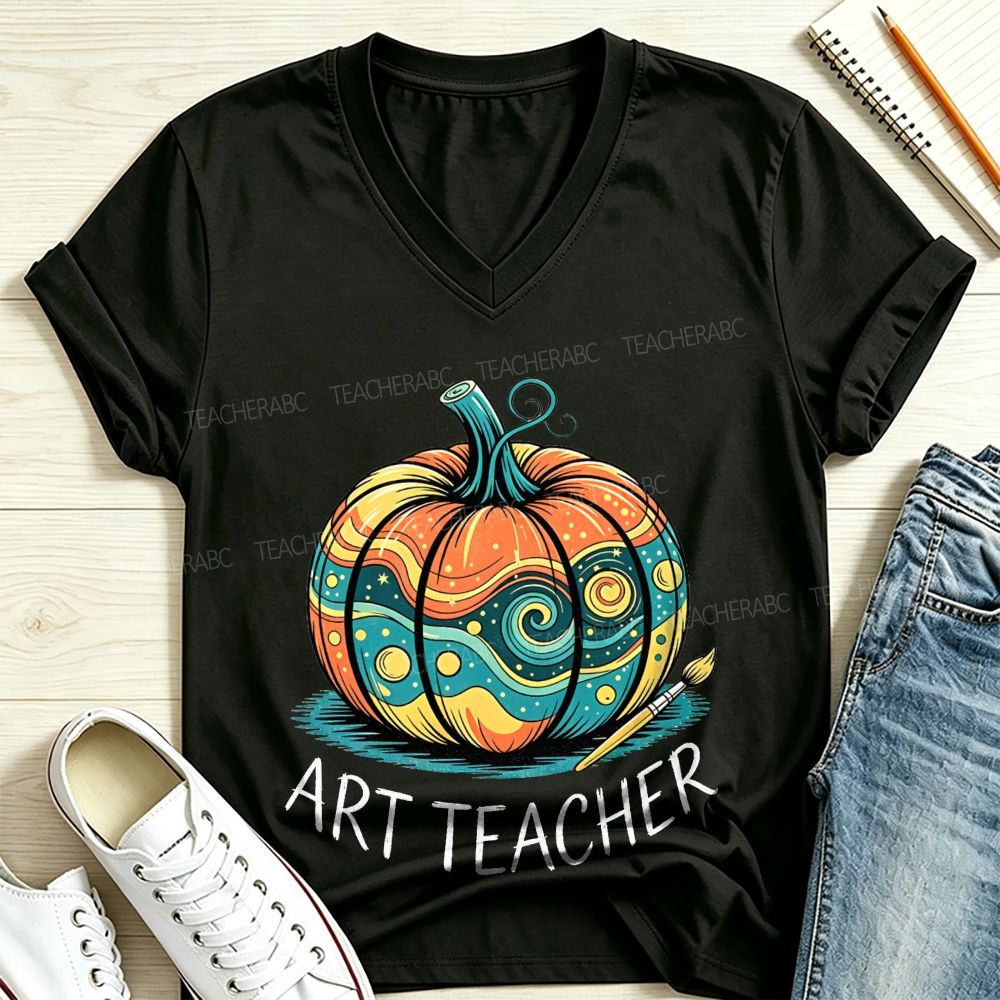 Art Teacher Painting Fall Pumpkins V Neck T-shirt