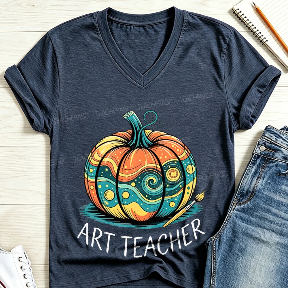 Art Teacher Painting Fall Pumpkins V Neck T-shirt