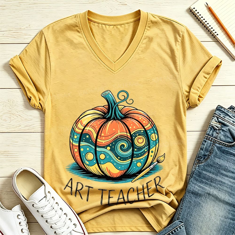 Art Teacher Painting Fall Pumpkins V Neck T-shirt