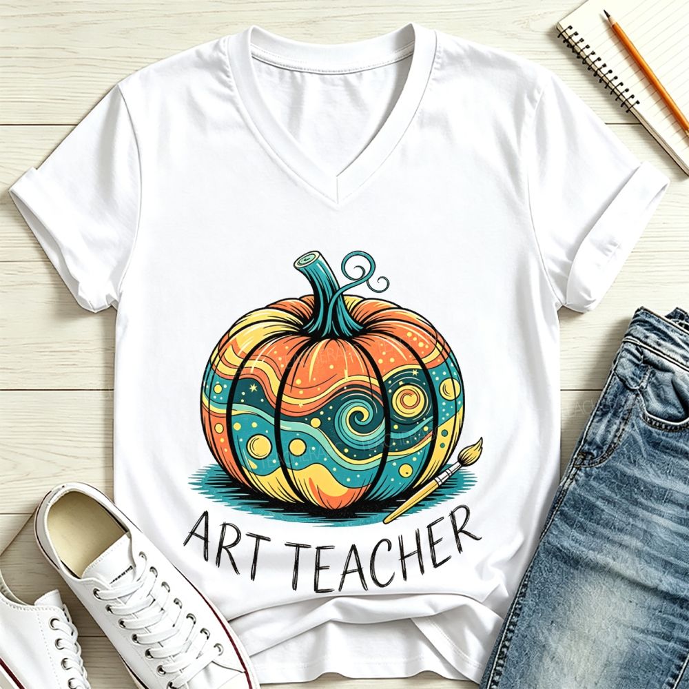 Art Teacher Painting Fall Pumpkins V Neck T-shirt
