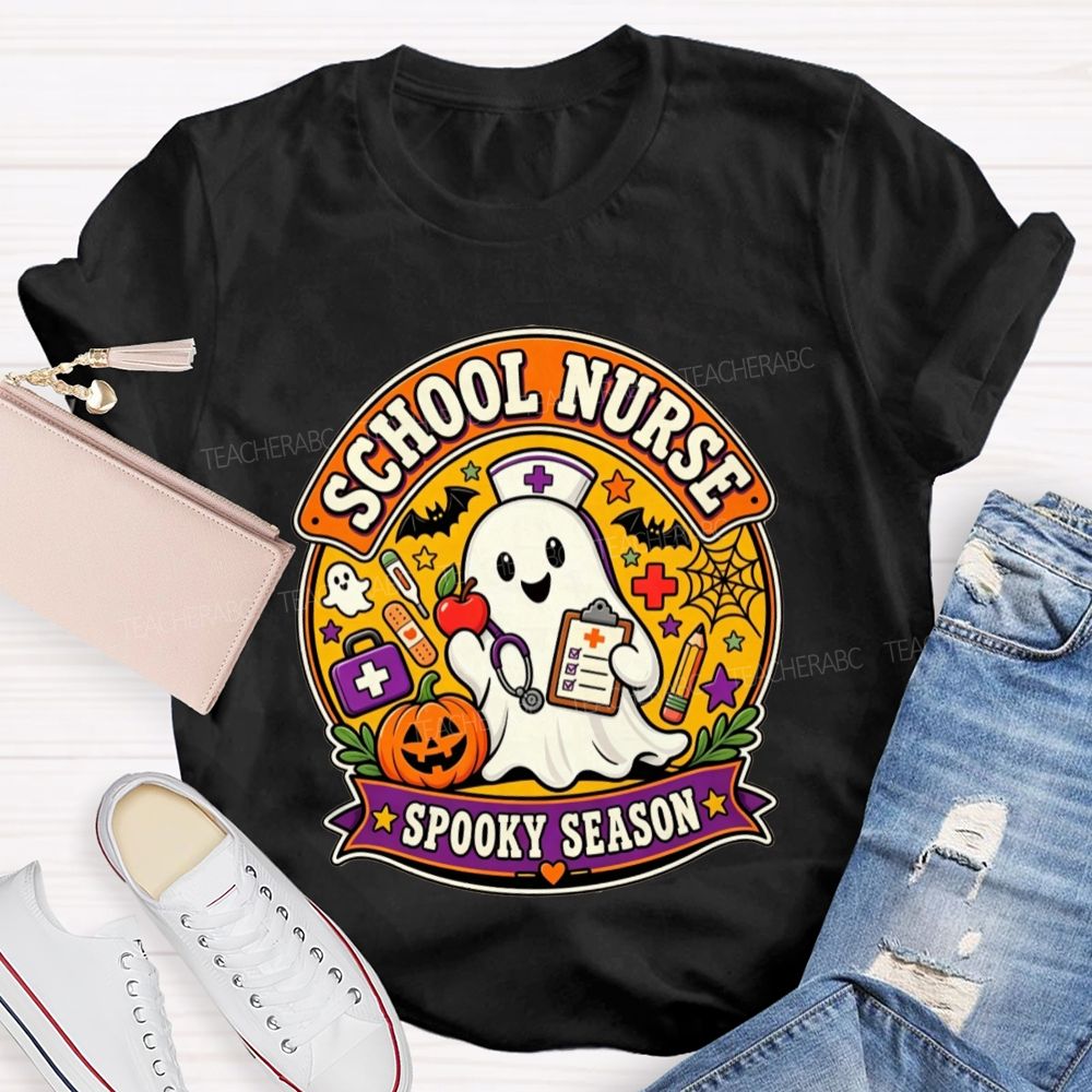 School Nurse Spooky Season Ghost Halloween T-shirt