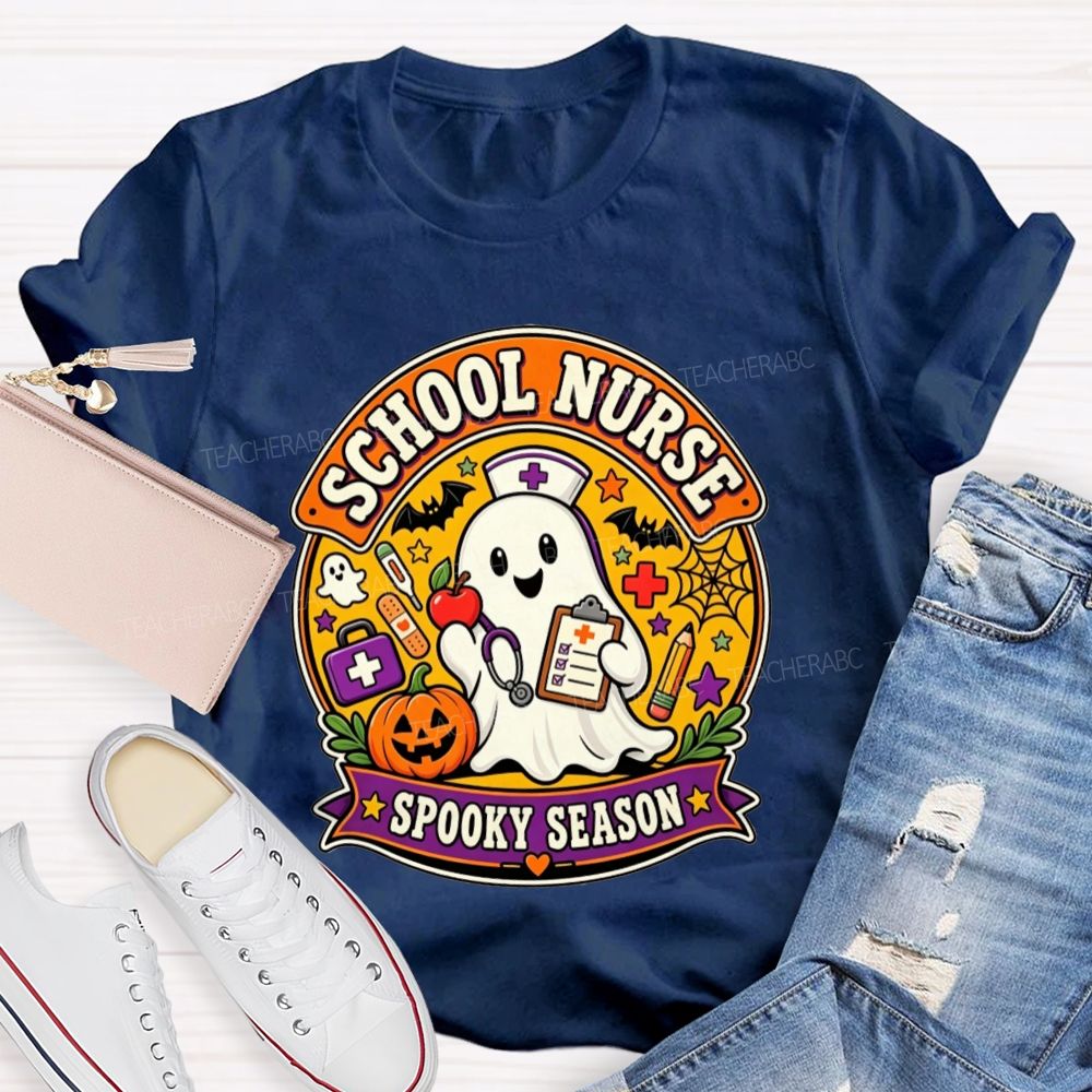School Nurse Spooky Season Ghost Halloween T-shirt