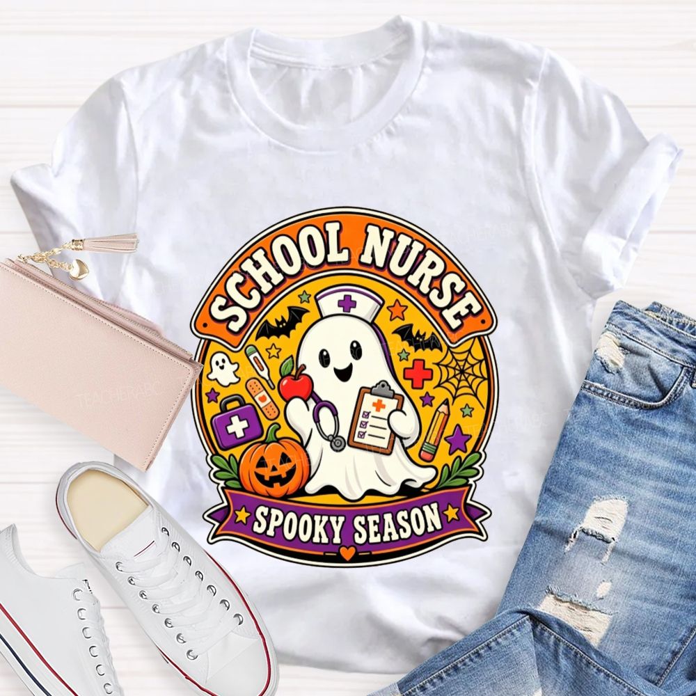 School Nurse Spooky Season Ghost Halloween T-shirt