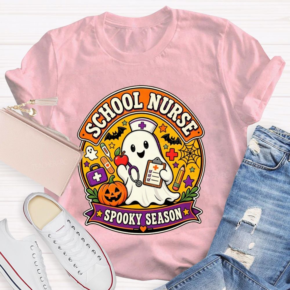 School Nurse Spooky Season Ghost Halloween T-shirt