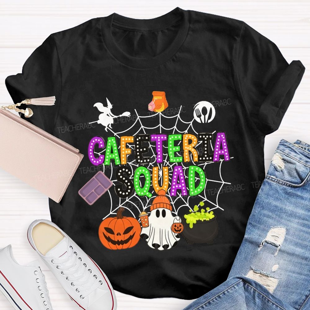 Cafeteria Squad Halloween Ghost Pumpkin Witch Web Teacher T-shirt