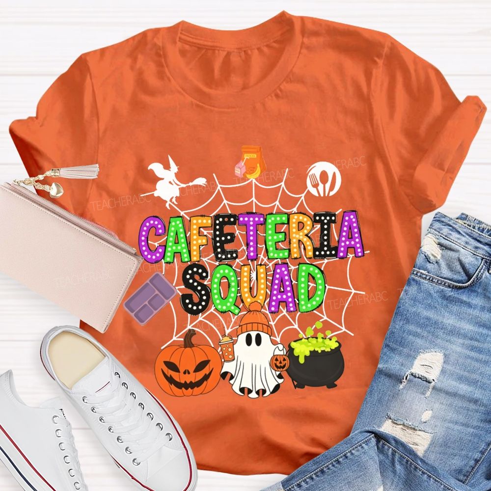 Cafeteria Squad Halloween Ghost Pumpkin Witch Web Teacher T-shirt