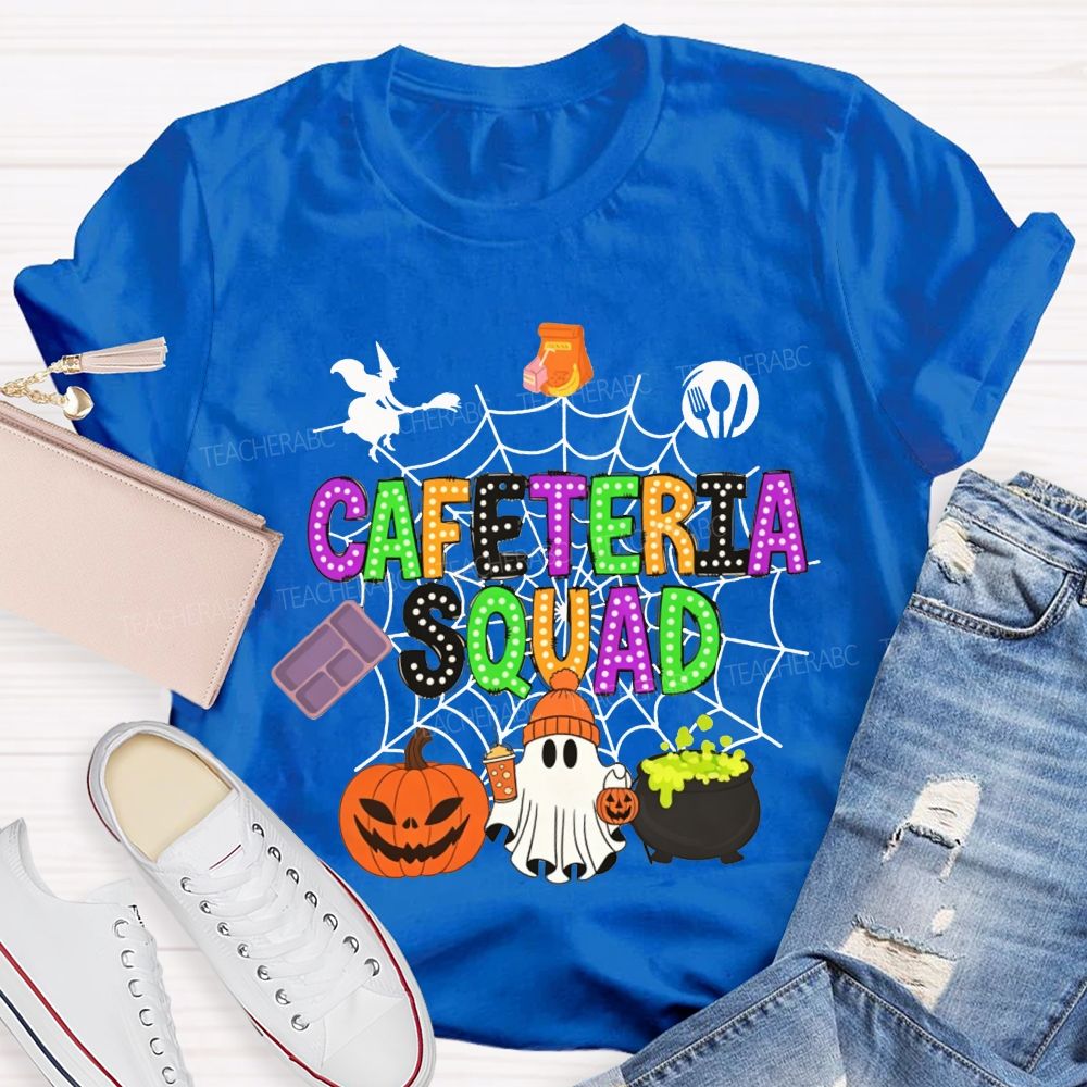 Cafeteria Squad Halloween Ghost Pumpkin Witch Web Teacher T-shirt