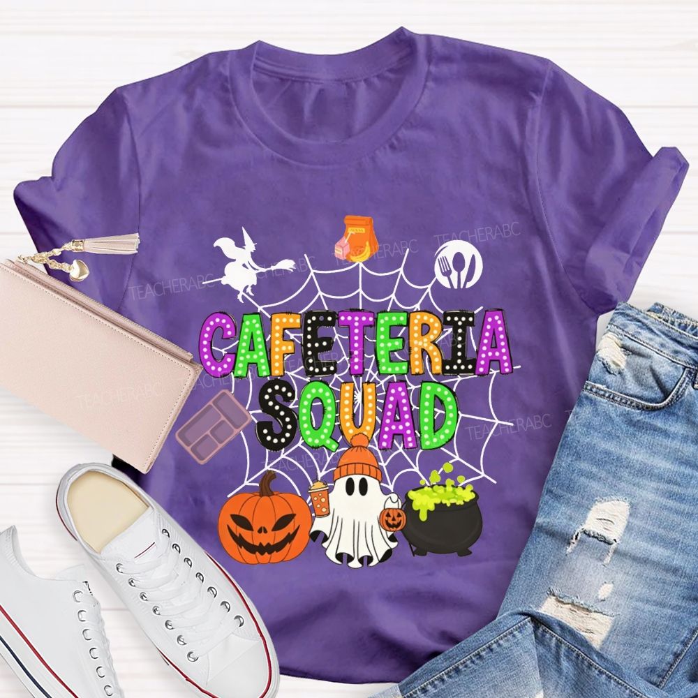 Cafeteria Squad Halloween Ghost Pumpkin Witch Web Teacher T-shirt