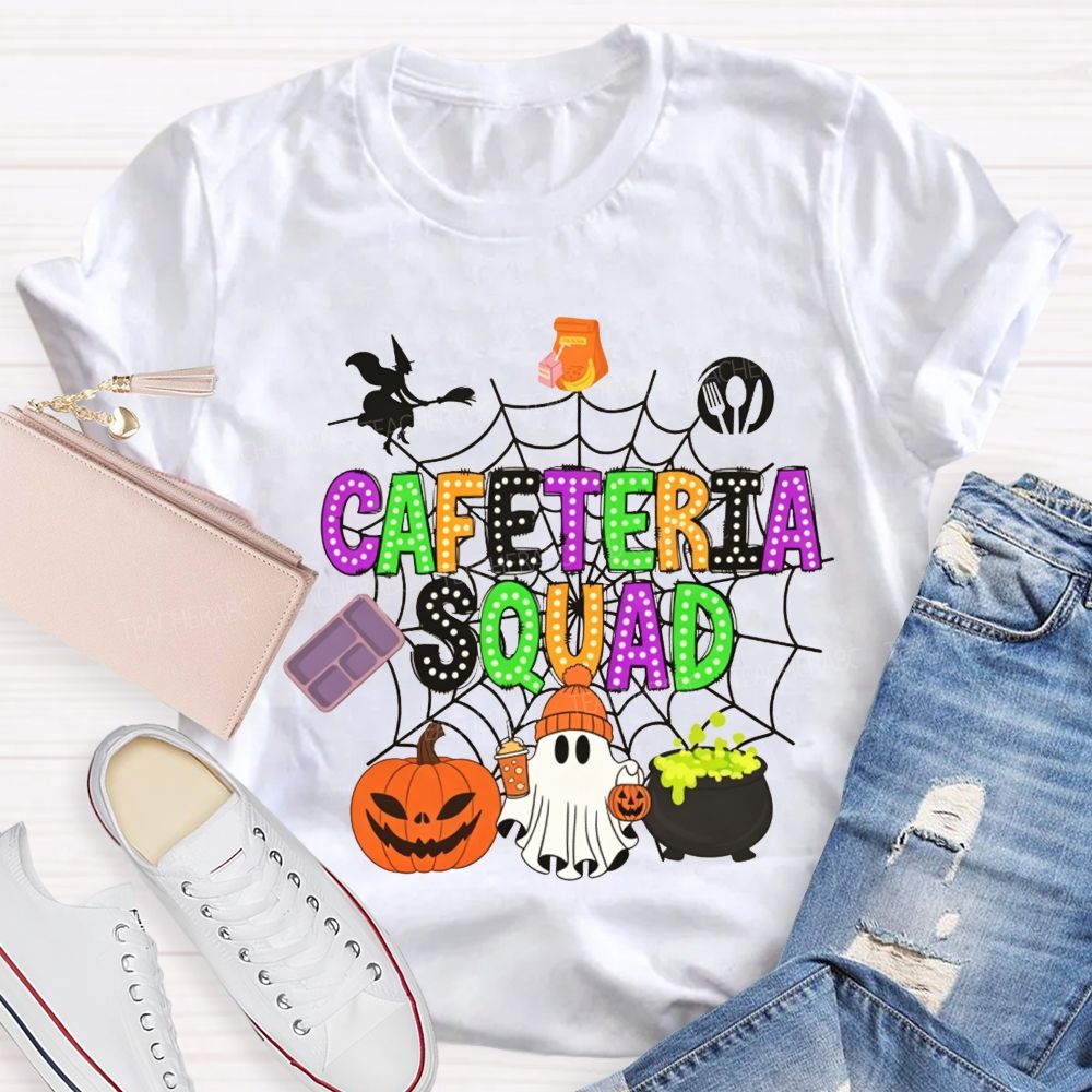 Cafeteria Squad Halloween Ghost Pumpkin Witch Web Teacher T-shirt