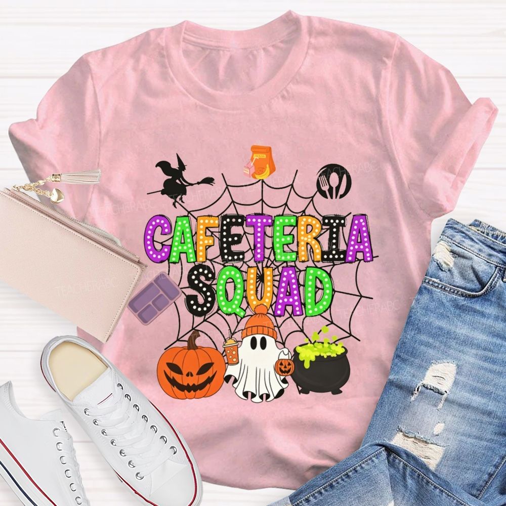 Cafeteria Squad Halloween Ghost Pumpkin Witch Web Teacher T-shirt