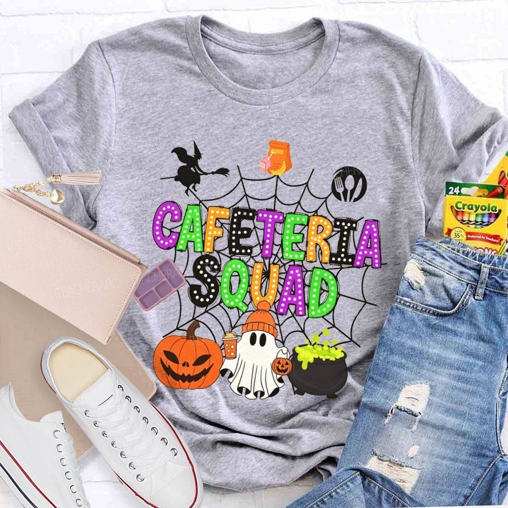 Cafeteria Squad Halloween Ghost Pumpkin Witch Web Teacher T-shirt