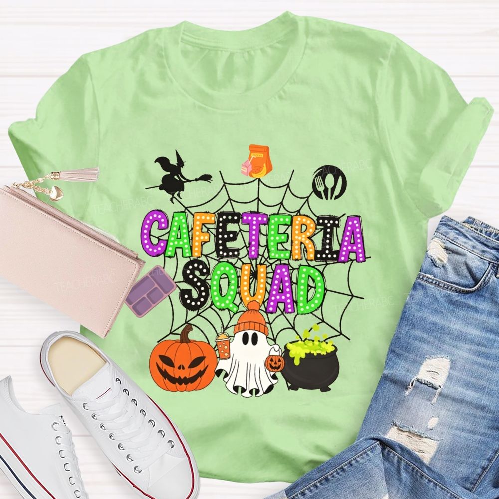 Cafeteria Squad Halloween Ghost Pumpkin Witch Web Teacher T-shirt