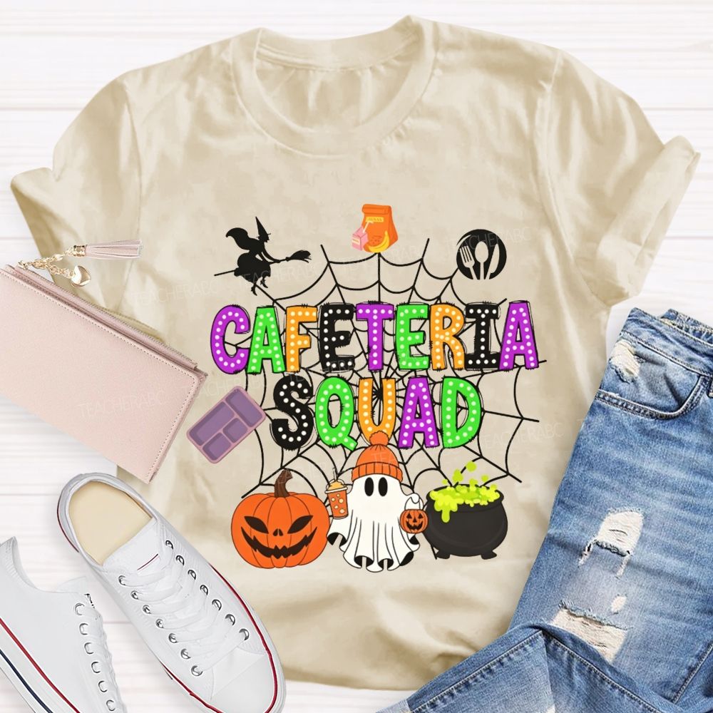 Cafeteria Squad Halloween Ghost Pumpkin Witch Web Teacher T-shirt