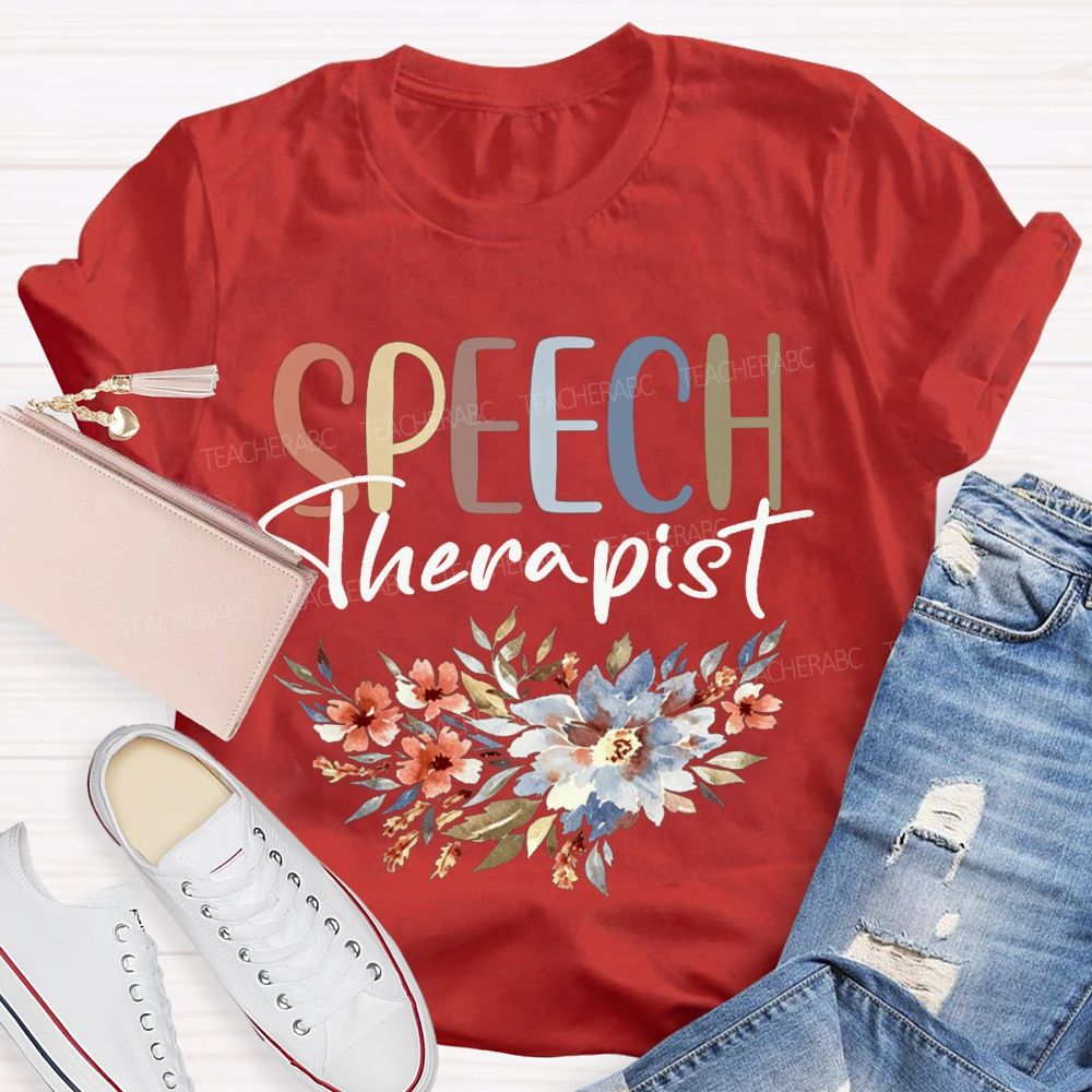 Speech Therapist Watercolor Floral Boho SLP Teacher T-shirt