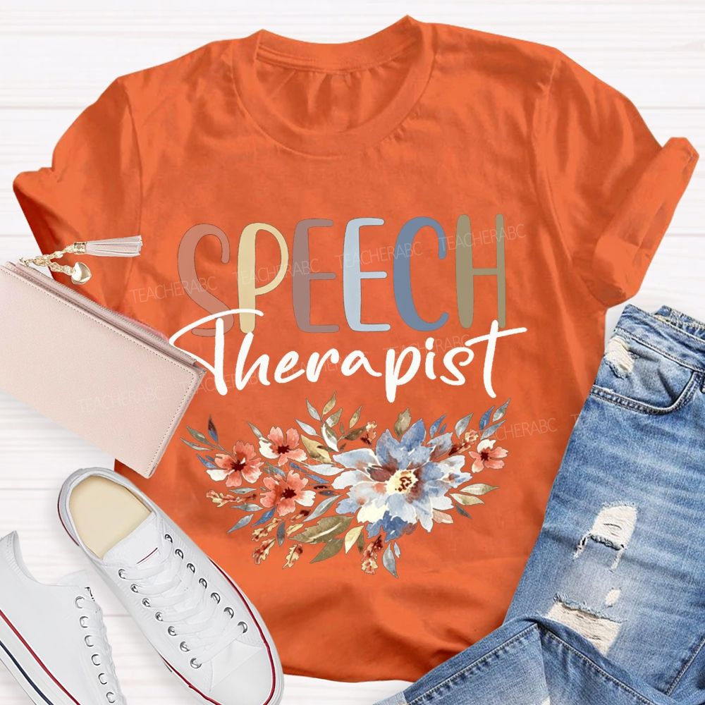 Speech Therapist Watercolor Floral Boho SLP Teacher T-shirt