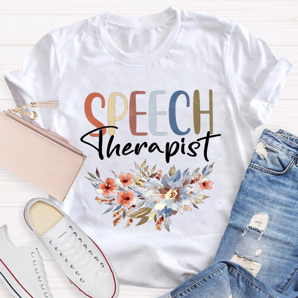 Speech Therapist Watercolor Floral Boho SLP Teacher T-shirt