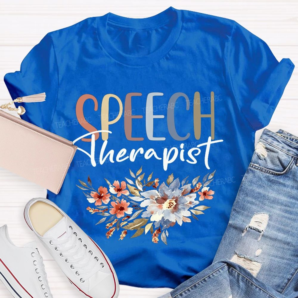 Speech Therapist Watercolor Floral Boho SLP Teacher T-shirt