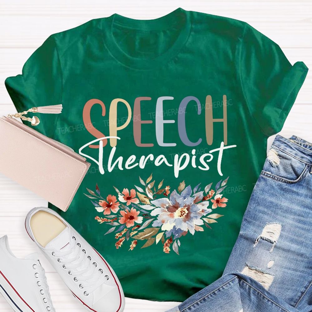 Speech Therapist Watercolor Floral Boho SLP Teacher T-shirt