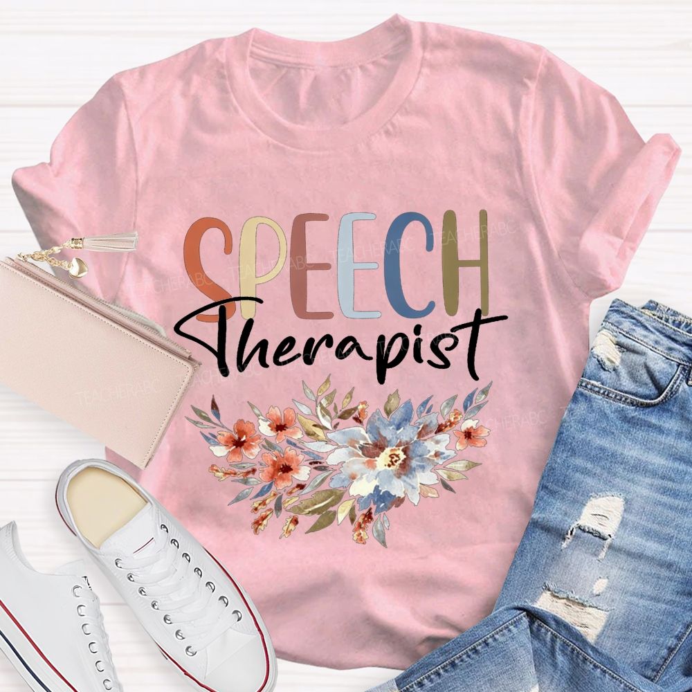 Speech Therapist Watercolor Floral Boho SLP Teacher T-shirt