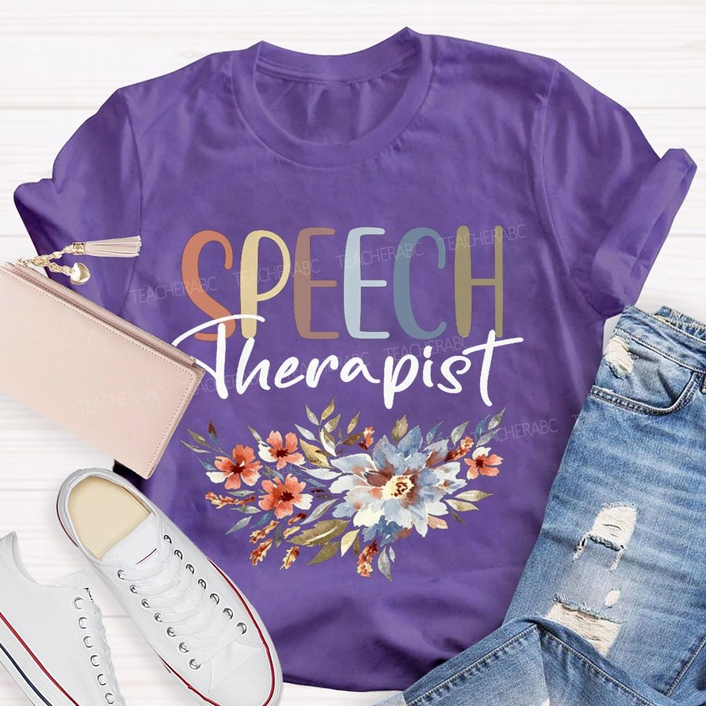 Speech Therapist Watercolor Floral Boho SLP Teacher T-shirt