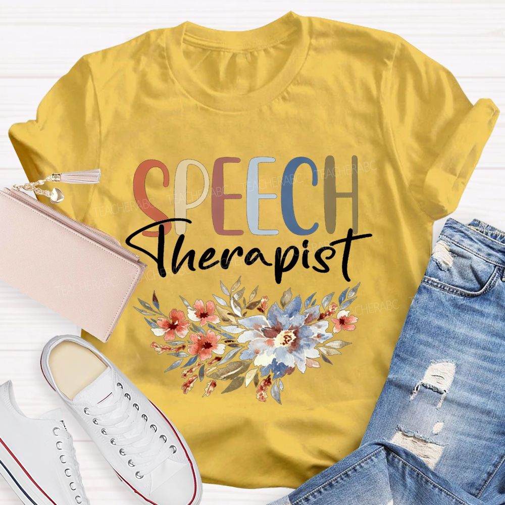 Speech Therapist Watercolor Floral Boho SLP Teacher T-shirt