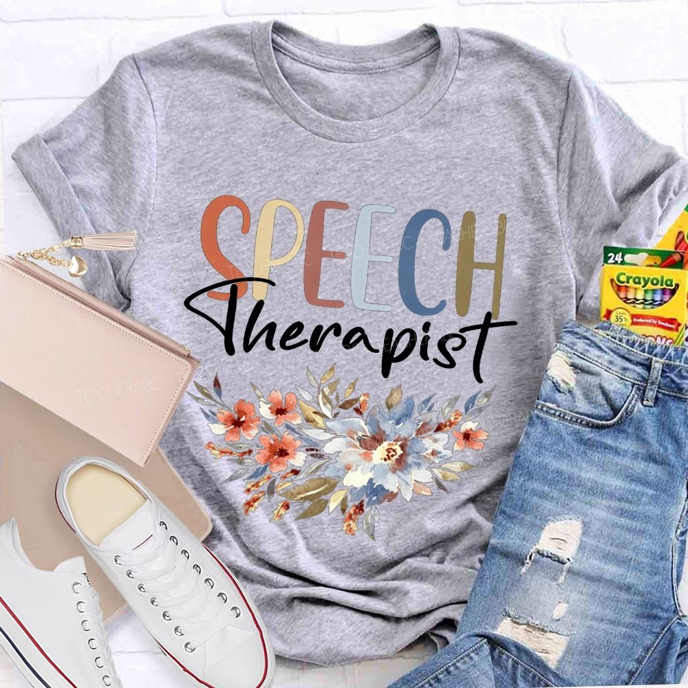 Speech Therapist Watercolor Floral Boho SLP Teacher T-shirt