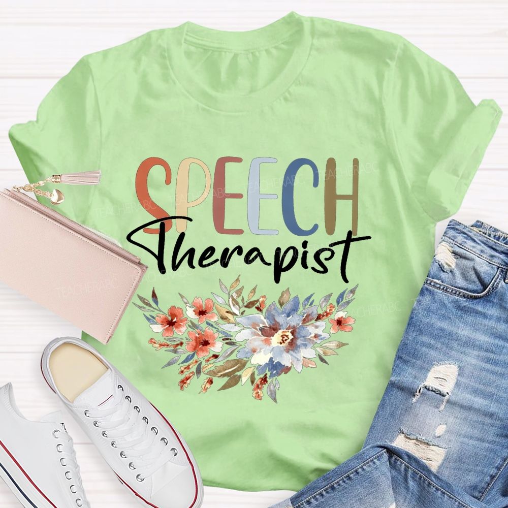Speech Therapist Watercolor Floral Boho SLP Teacher T-shirt