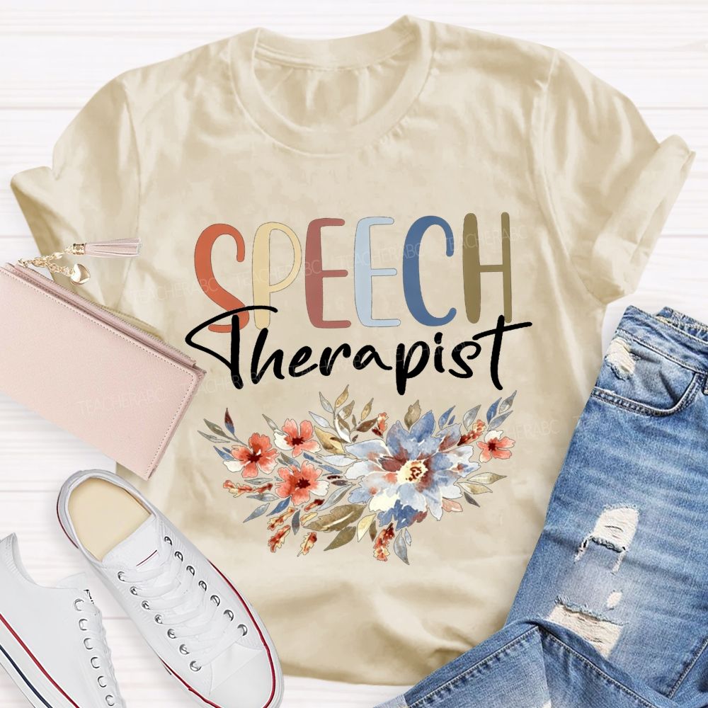 Speech Therapist Watercolor Floral Boho SLP Teacher T-shirt