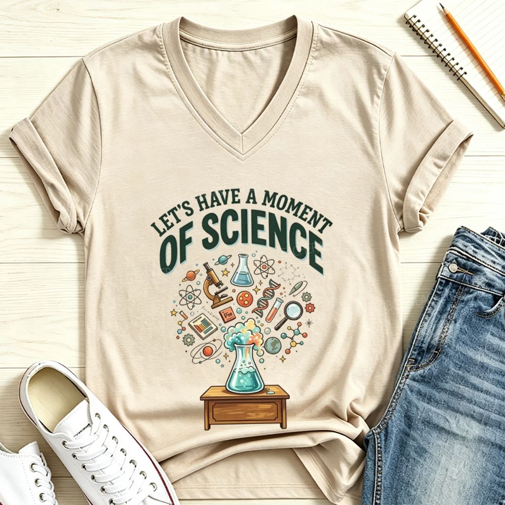 Let's Have A Moment Of Science Teacher Beaker Lab Graphic V Neck T-shirt