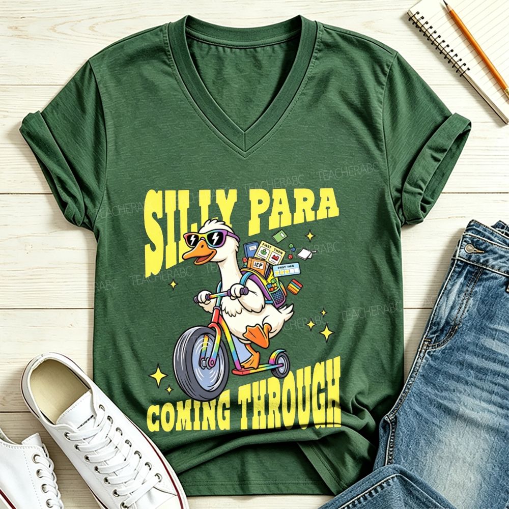 Silly Para Coming Through Duck Scooter Paraprofessional V Neck T-shirt