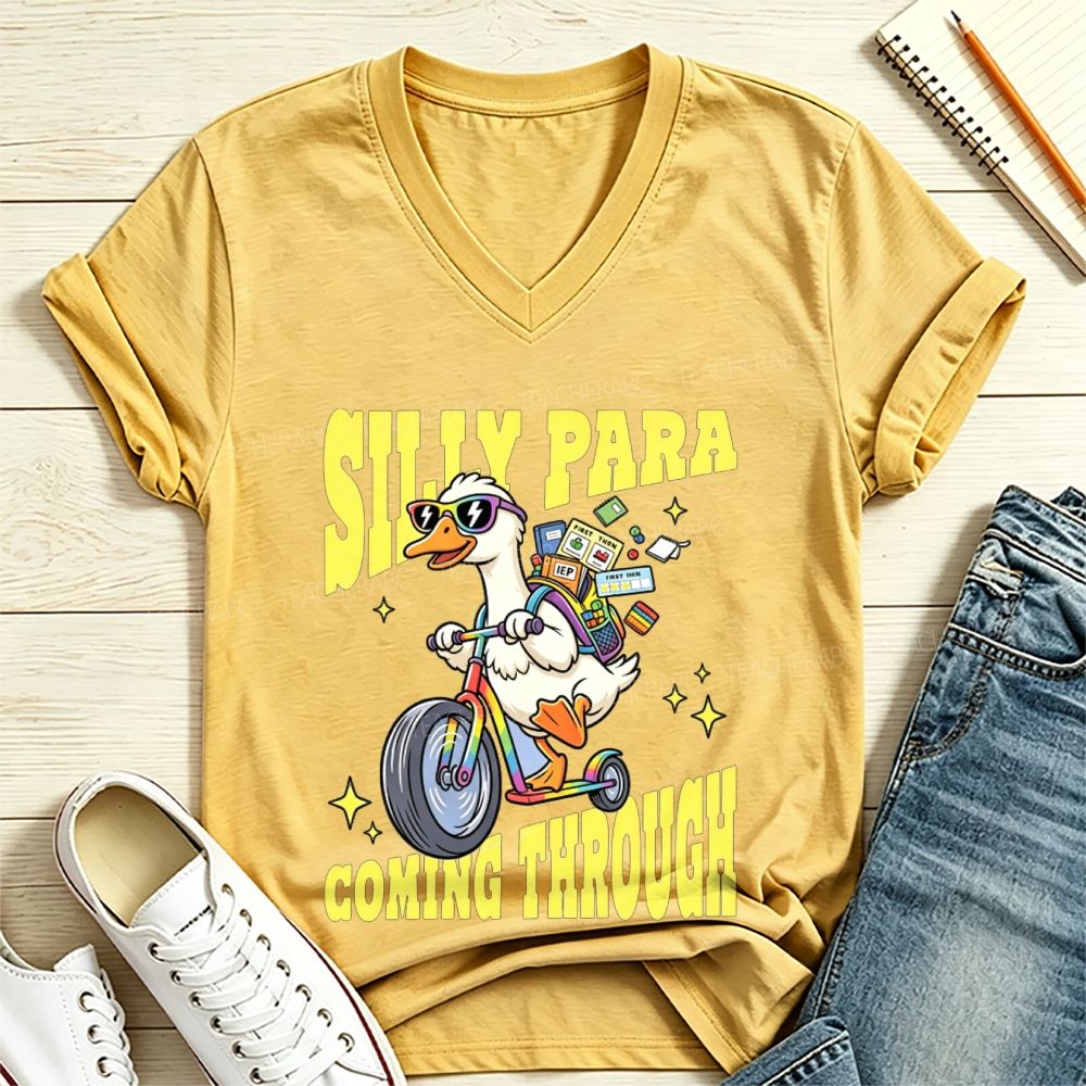 Silly Para Coming Through Duck Scooter Paraprofessional V Neck T-shirt