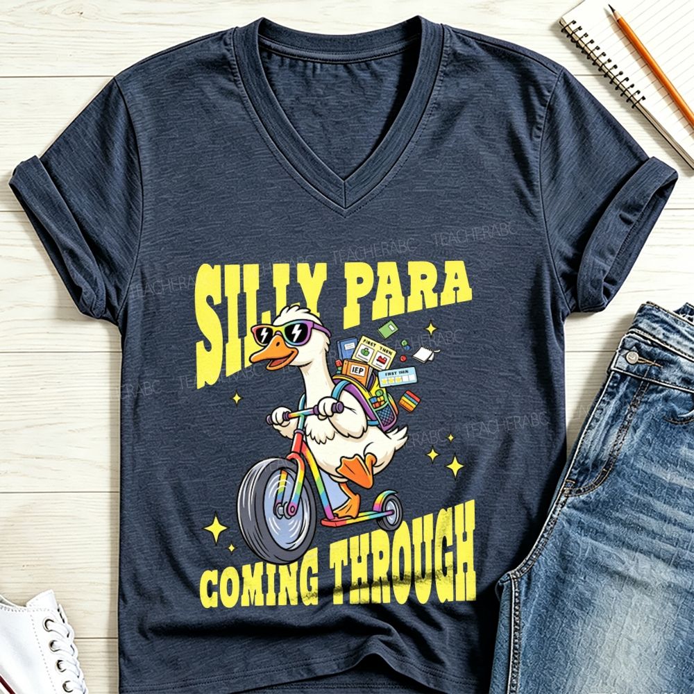 Silly Para Coming Through Duck Scooter Paraprofessional V Neck T-shirt