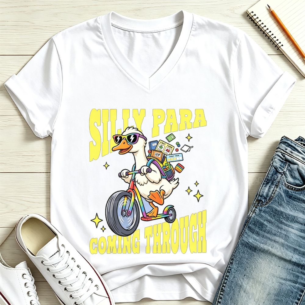 Silly Para Coming Through Duck Scooter Paraprofessional V Neck T-shirt