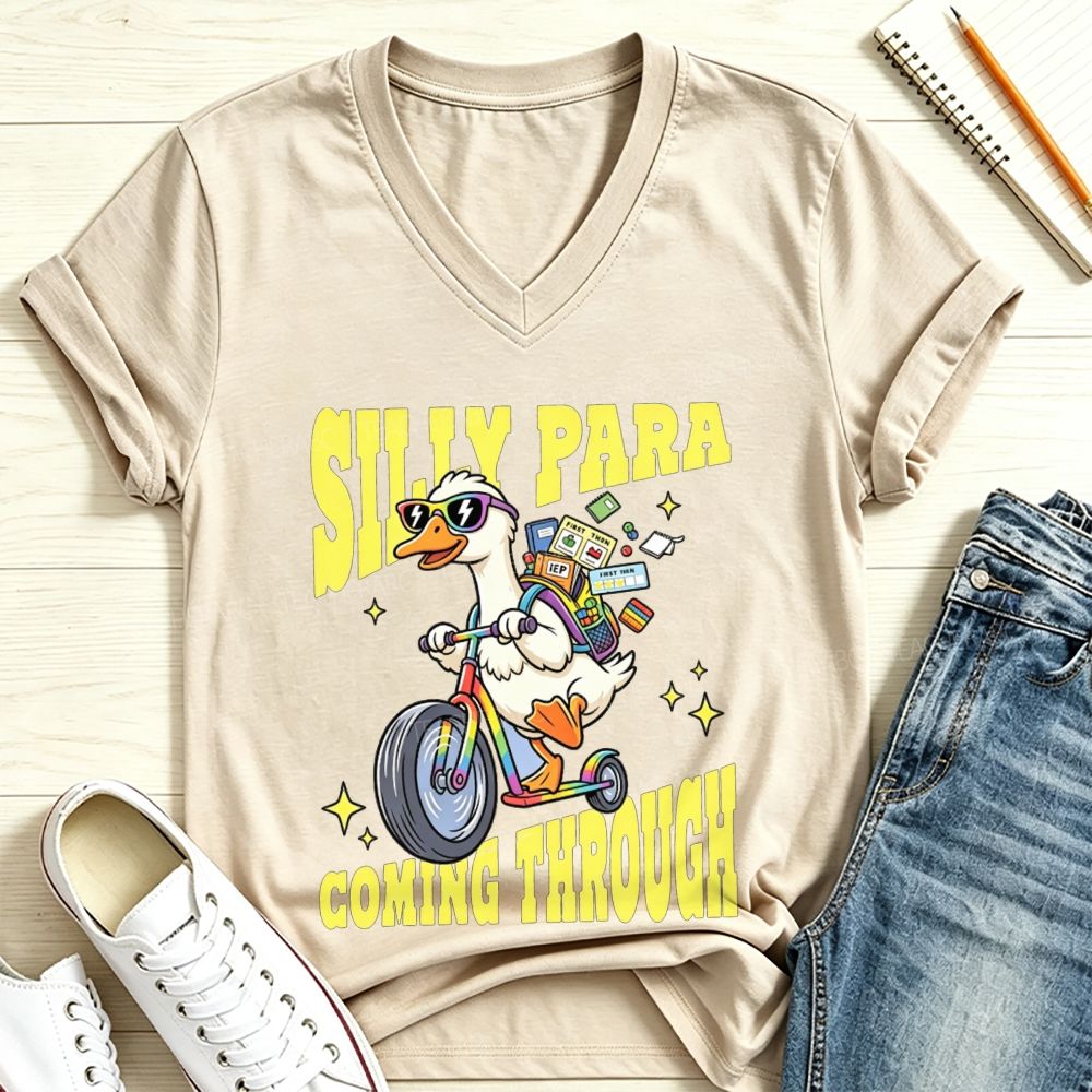 Silly Para Coming Through Duck Scooter Paraprofessional V Neck T-shirt