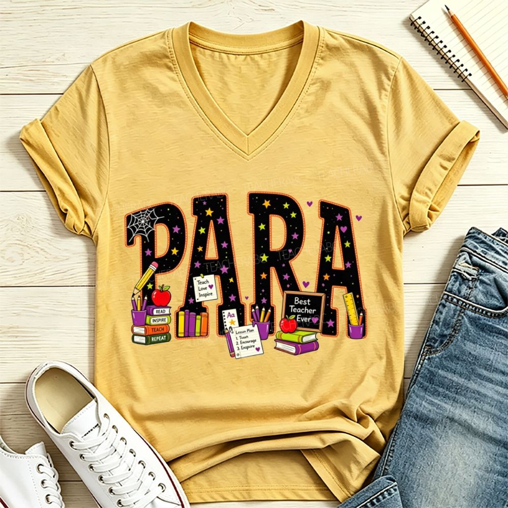 Halloween Para Paraprofessional School Supplies Apple Books V Neck T-shirt