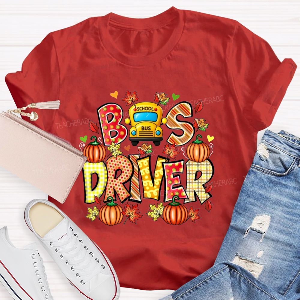 Bus Driver Fall Pumpkin Leaves T-shirt