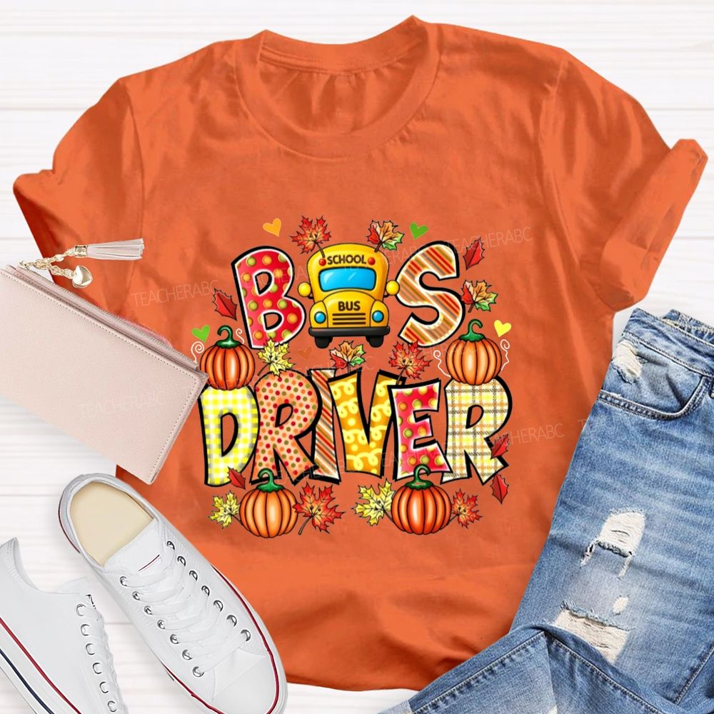 Bus Driver Fall Pumpkin Leaves T-shirt