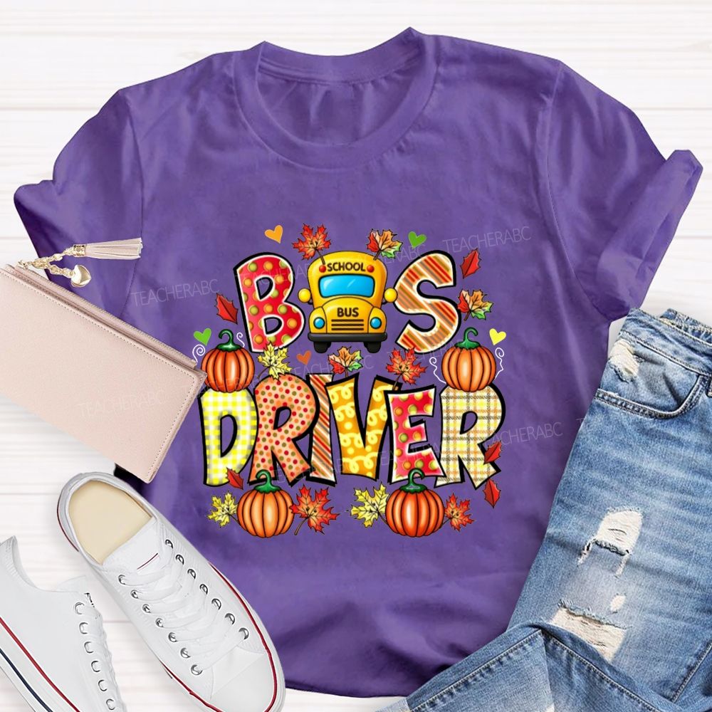 Bus Driver Fall Pumpkin Leaves T-shirt
