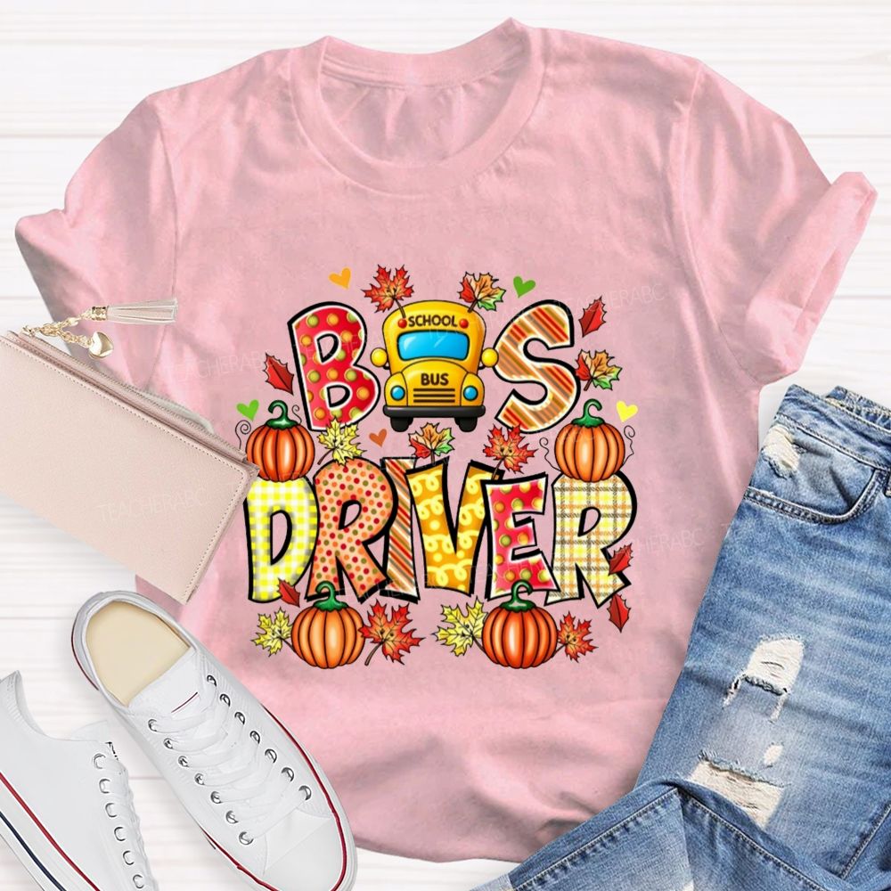 Bus Driver Fall Pumpkin Leaves T-shirt