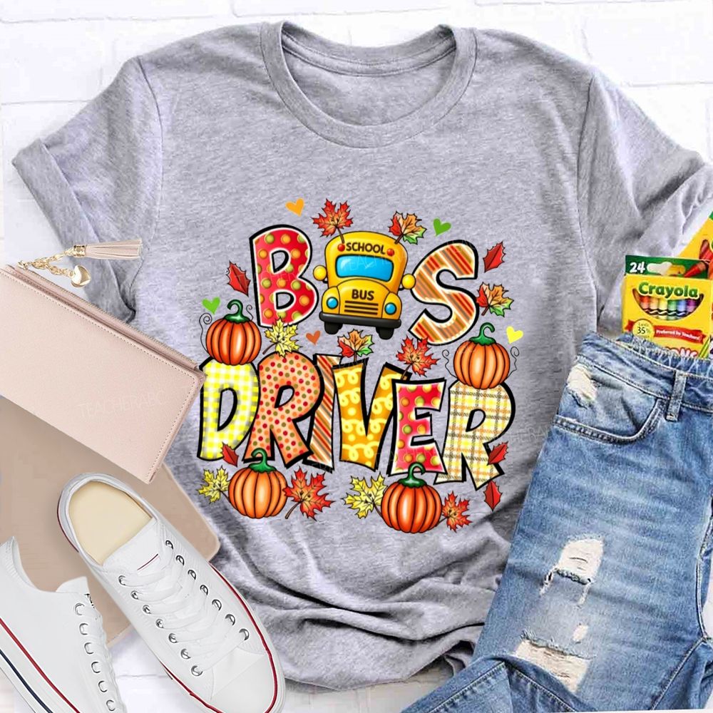Bus Driver Fall Pumpkin Leaves T-shirt