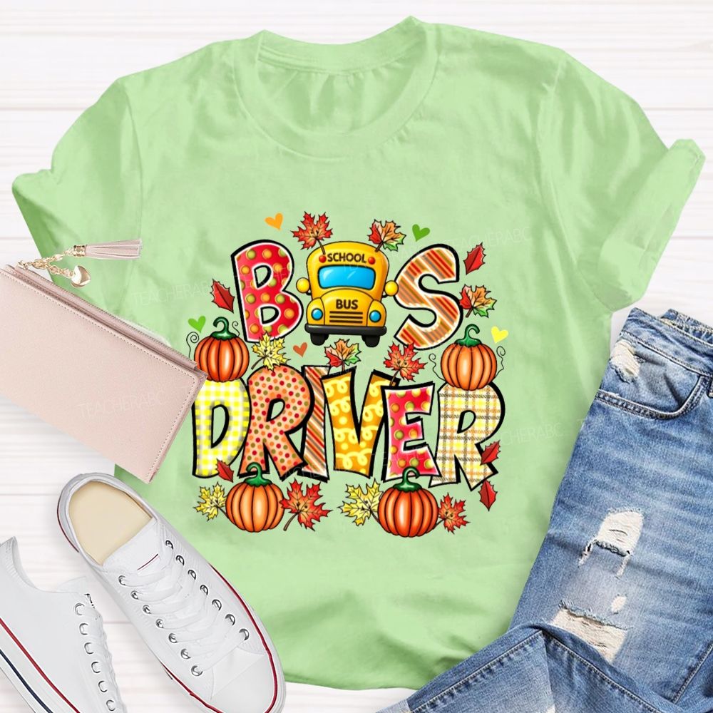 Bus Driver Fall Pumpkin Leaves T-shirt
