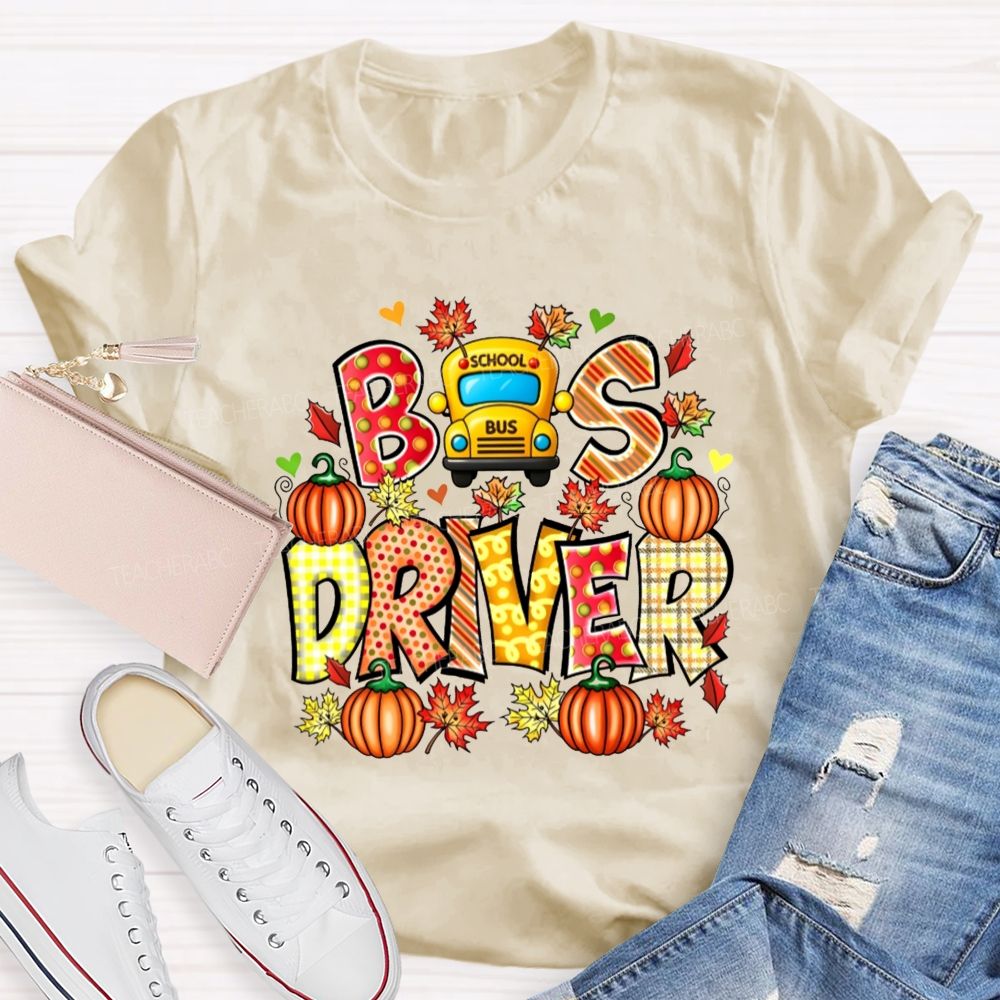 Bus Driver Fall Pumpkin Leaves T-shirt