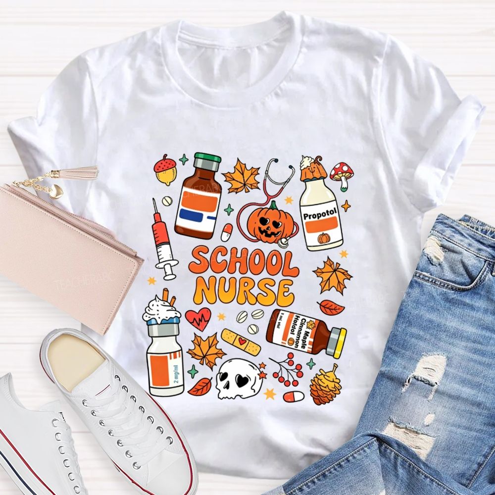 Halloween School Nurse Fall Vibes T-shirt
