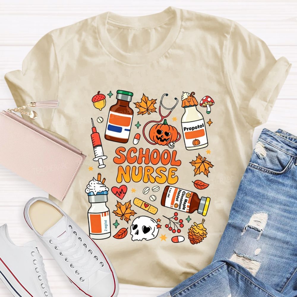 Halloween School Nurse Fall Vibes T-shirt