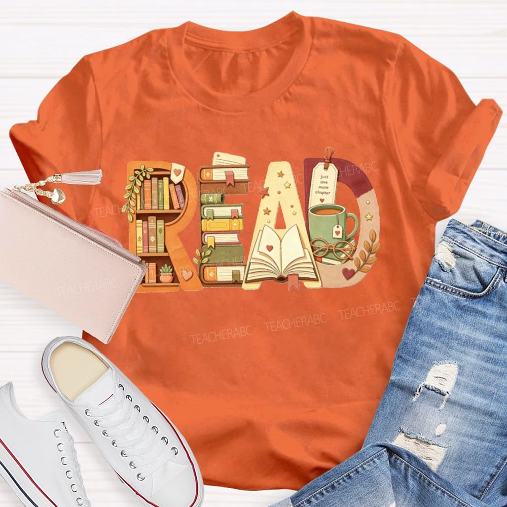Read Book Letter Bookshelf Coffee Mug Book Lover Teacher Fall T-shirt