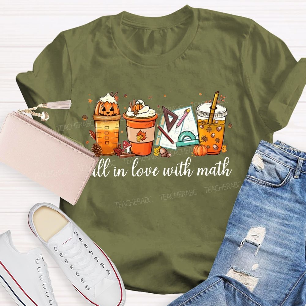 Fall In Love With Math Pumpkin Spice Coffee Latte Math Teacher T-shirt